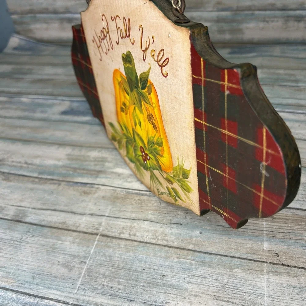 Vintage Wood Sign Fall Christmas Folk Primitive Handmade Cottagecore Two Sided